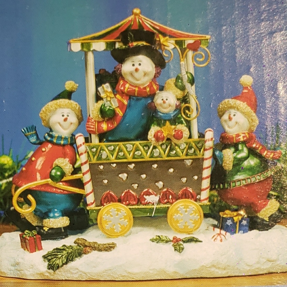 BNIOB Snowman Family In Cart Christmas Decor